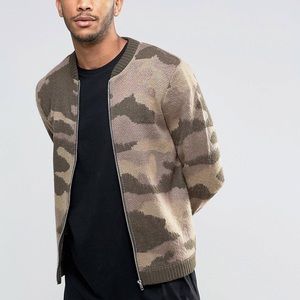 ASOS Knitted Camo Bomber Jacket in Fluffy Yarn